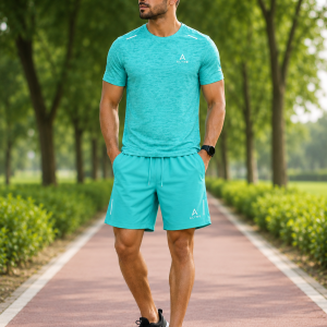 Quick Dry Athletic T-Shirt With Running Short - Turquoise