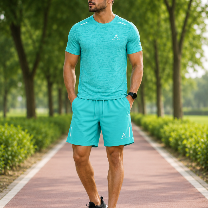 Quick Dry Athletic T-Shirt With Running Short - Turquoise