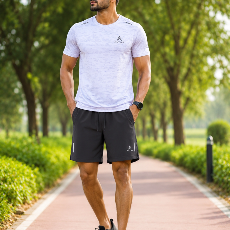 Quick Dry Athletic T-Shirt With Running Short - White/Black